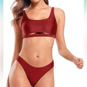 SHEKINI Women's Sexy Scoop Neck Crop Top Bikini Cutout Two Piece Swimsuit - NWT